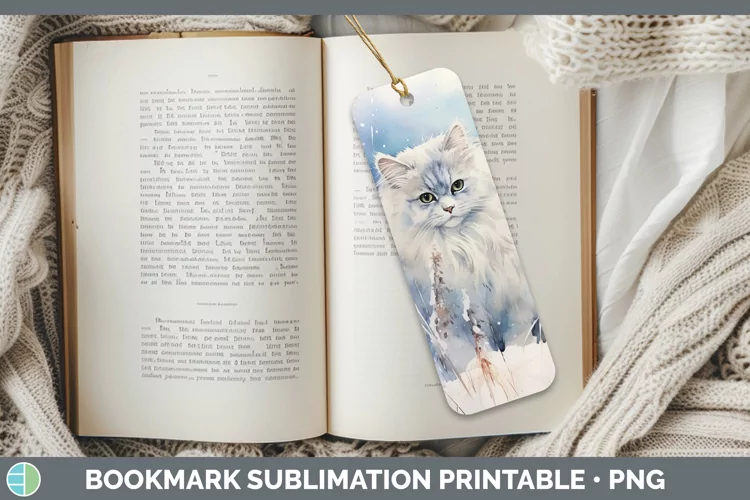 Winter Snow Angora Cat Bookmark Sublimation Printable Design