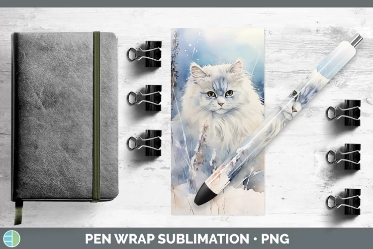 Winter Snow Angora Cat Pen Wrap Sublimation Pen Designs