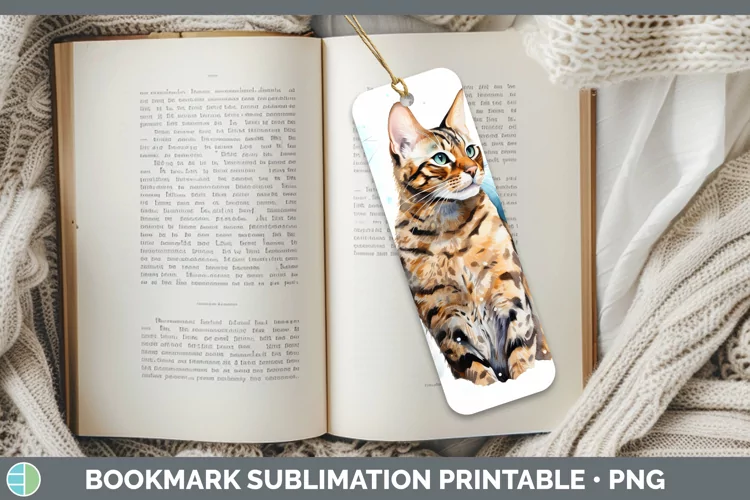 Winter Snow Bengal Cat Bookmark Sublimation Printable Design