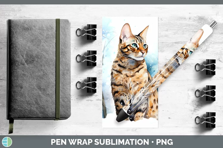 Winter Snow Bengal Cat Pen Wrap Sublimation Pen Designs