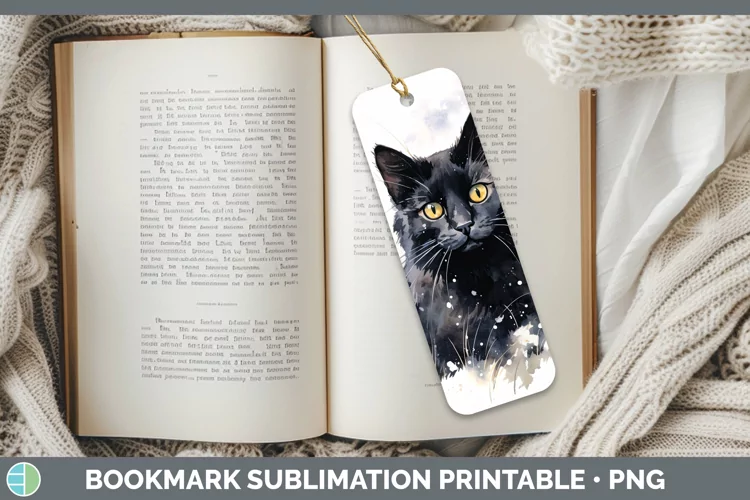 Winter Snow Black Cat Bookmark Sublimation Printable Designs
