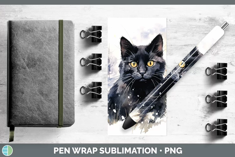 Winter Snow Black Cat Pen Wrap Sublimation Pen Designs
