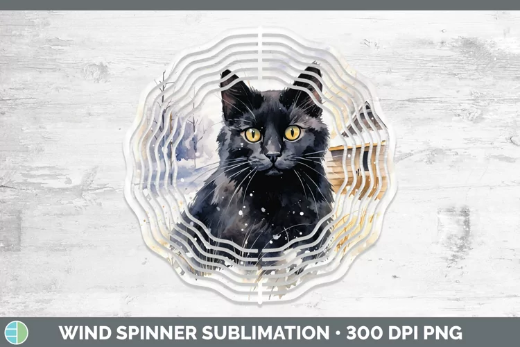 Winter Snow Black Cat Wind Spinner Sublimation Spinner Desig