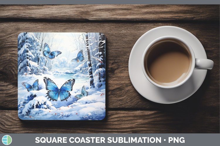 Winter Snow Butterfly Square Coaster Sublimation Coaster Des