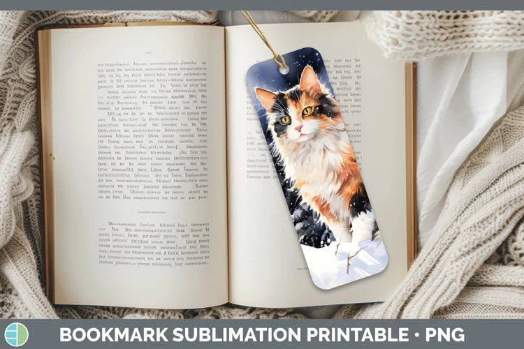Winter Snow Calico Cat Bookmark Sublimation Printable Design
