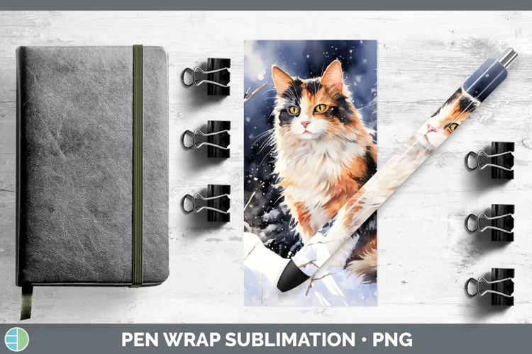 Winter Snow Calico Cat Pen Wrap Sublimation Pen Designs