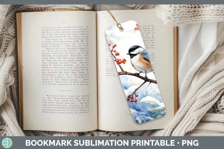 Winter Snow Chickadee Bookmark Sublimation Printable Designs
