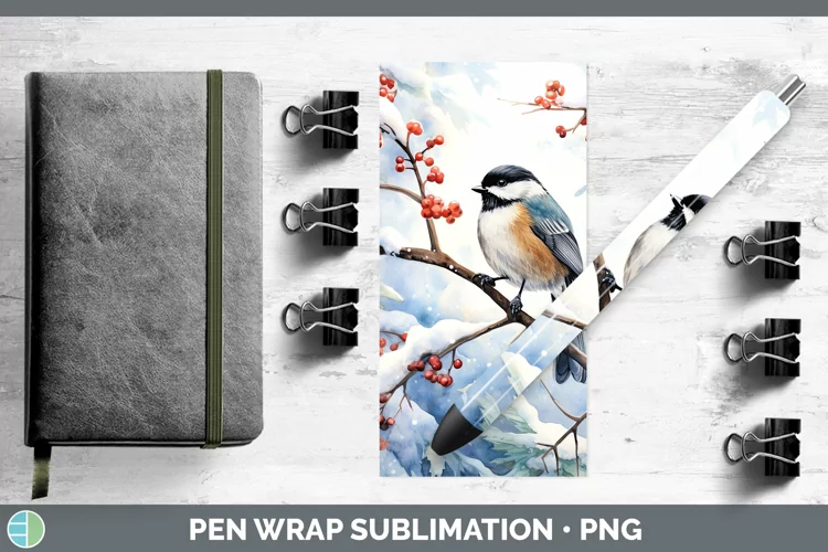 Winter Snow Chickadee Pen Wrap Sublimation Epoxy Pen Designs