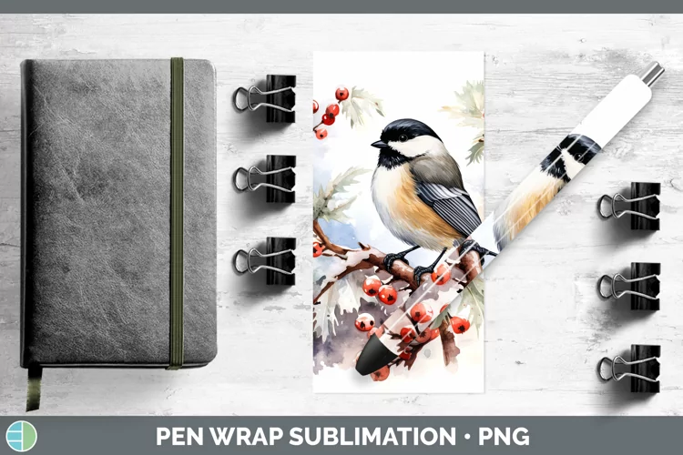 Winter Snow Chickadee Pen Wrap Sublimation Pen Designs