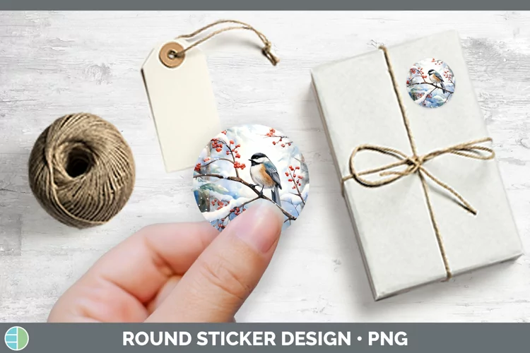 Winter Snow Chickadee Stickers | Round Labels Designs