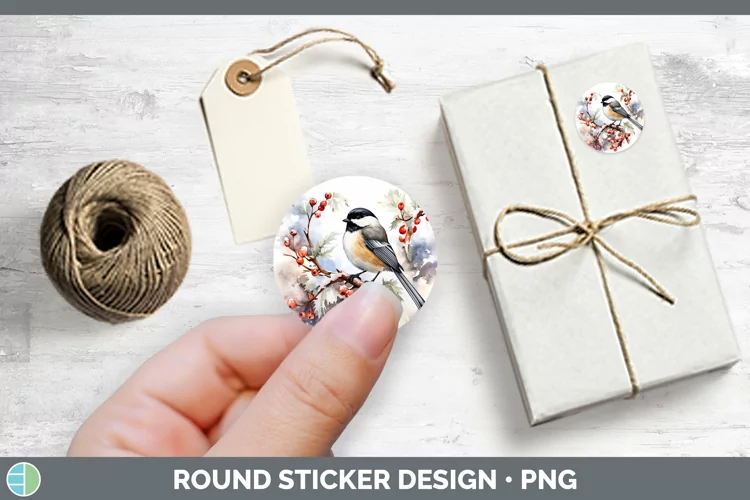 Winter Snow Chickadee Stickers | Round Labels Designs