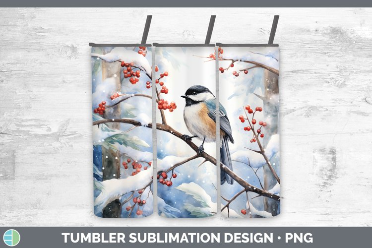 Winter Snow Chickadee Tumbler Sublimation 20 oz Skinny Tumbl