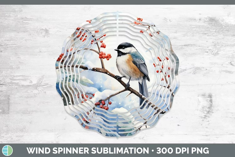 Winter Snow Chickadee Wind Spinner Sublimation Spinner Desig