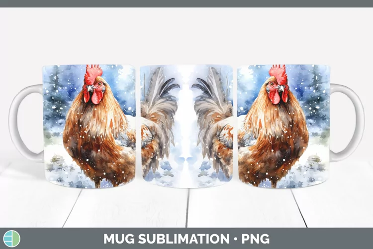 Winter Snow Chicken Mug Wrap Sublimation Coffee Cup Designs