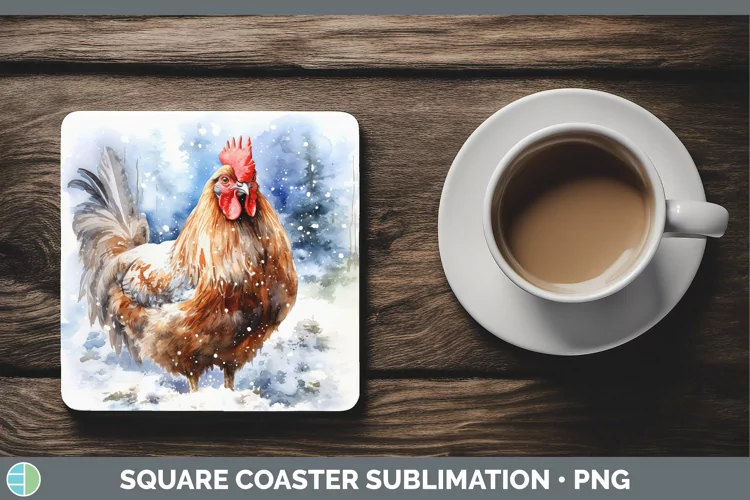 Winter Snow Chicken Square Coaster Sublimation Coaster Desig