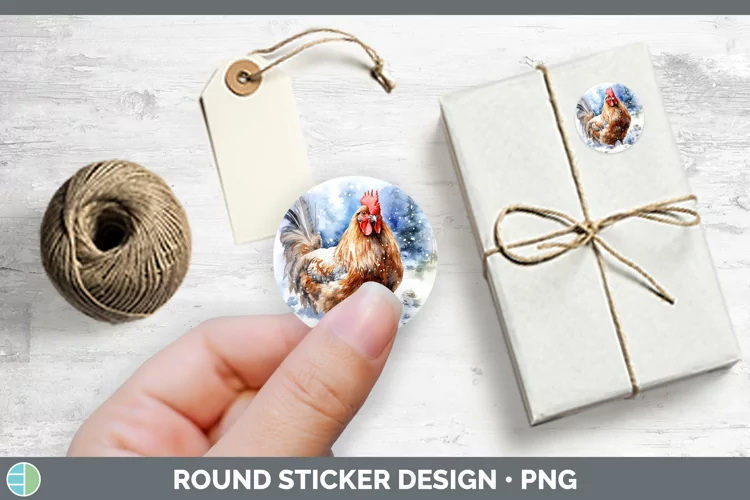 Winter Snow Chicken Stickers | Round Labels Designs