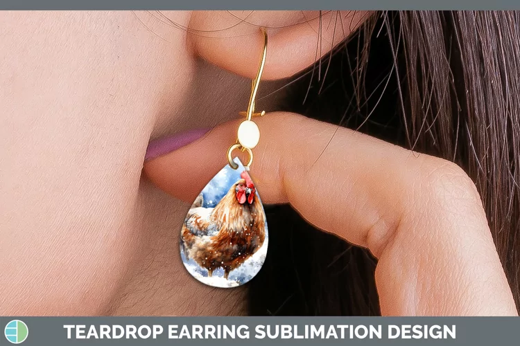 Winter Snow Chicken Teardrop Earrings Sublimation Earrings D