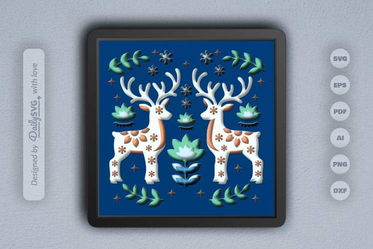 Winter Snow Deer Folk Art Layered Papercut