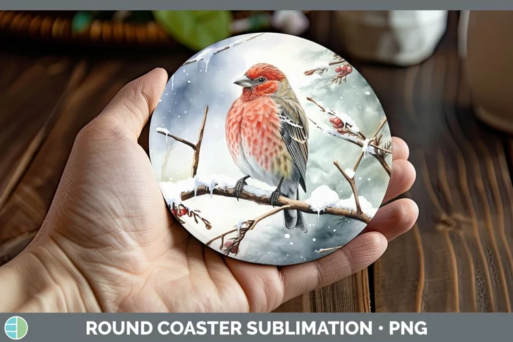 Winter Snow Finch Round Coaster Sublimation Coaster Designs