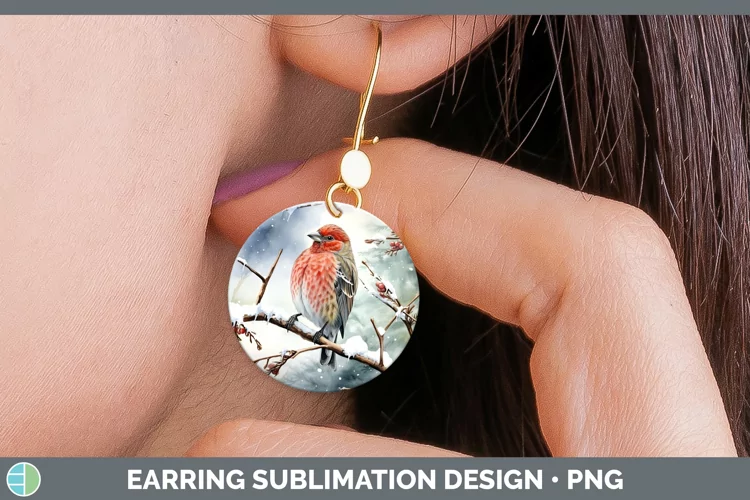 Winter Snow Finch Round Earrings Sublimation Earrings Design
