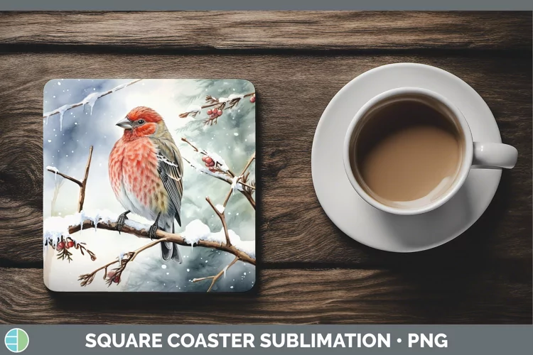 Winter Snow Finch Square Coaster Sublimation Coaster Designs