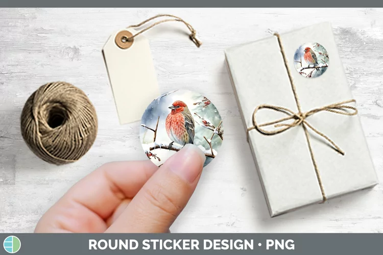 Winter Snow Finch Stickers | Round Labels Designs