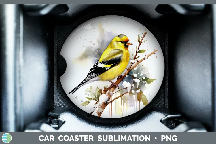 Winter Snow Goldfinch Car Coaster Sublimation Coaster Design