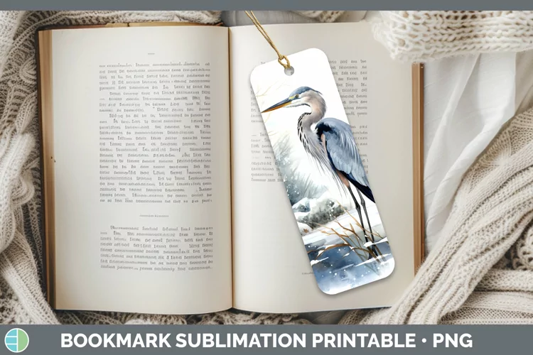 Winter Snow Great Blue Heron Bookmark Sublimation Printable