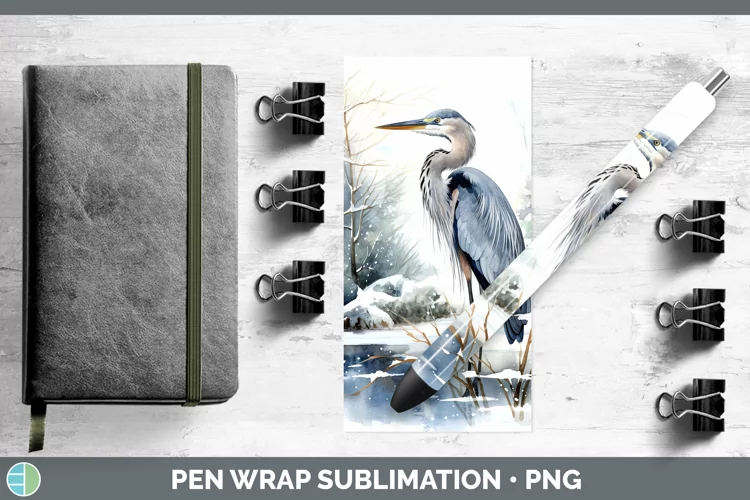 Winter Snow Great Blue Heron Pen Wrap Sublimation Epoxy Pen