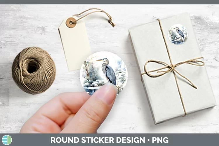 Winter Snow Great Blue Heron Stickers | Round Labels Designs