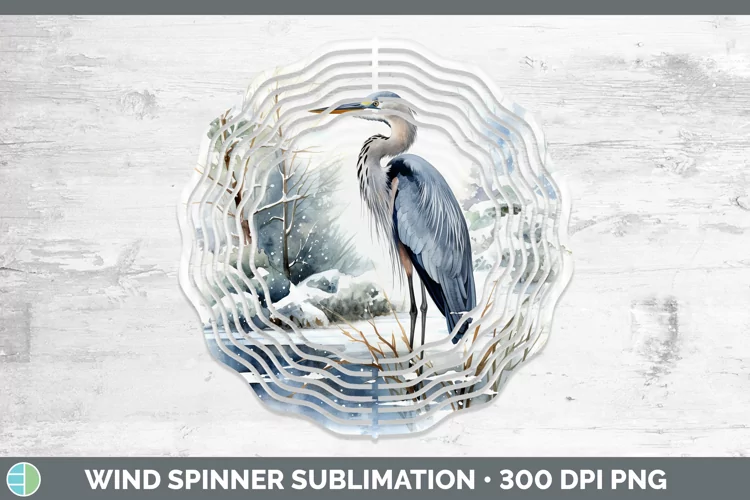 Winter Snow Great Blue Heron Wind Spinner Sublimation Spinne