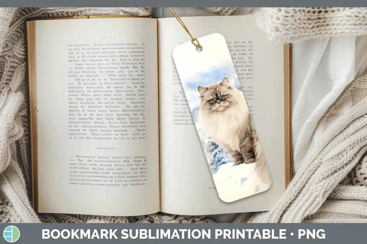 Winter Snow Himalayan Cat Bookmark Sublimation Printable Des
