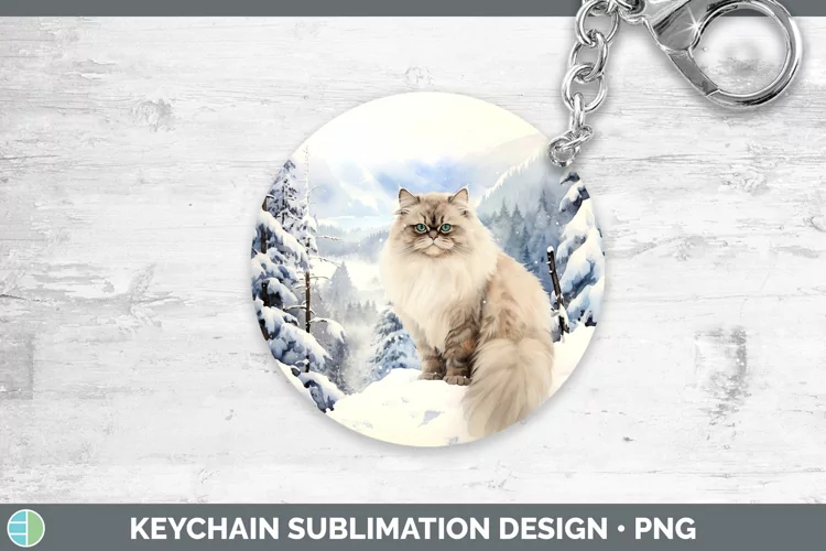 Winter Snow Himalayan Cat Keychain Sublimation Keyring Desig
