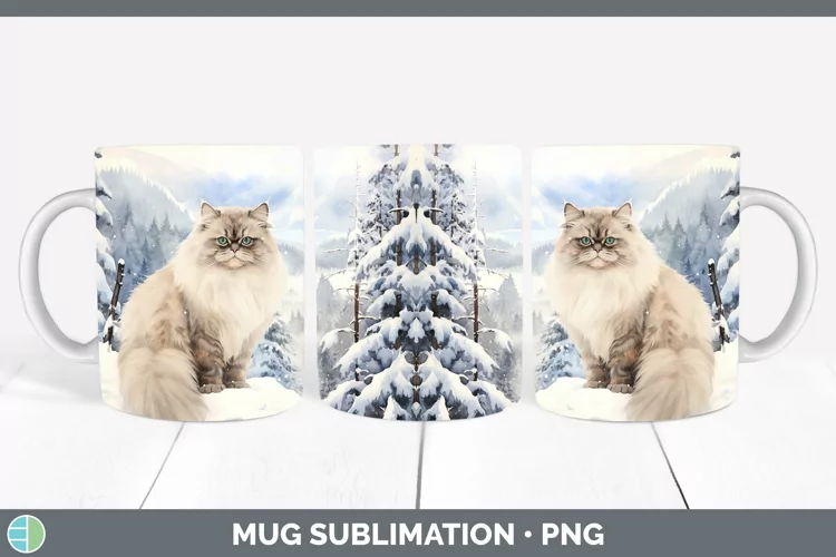 Winter Snow Himalayan Cat Mug Wrap Sublimation Coffee Cup De