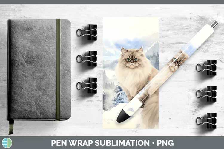 Winter Snow Himalayan Cat Pen Wrap Sublimation Pen Designs