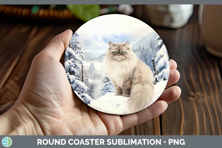 Winter Snow Himalayan Cat Round Coaster Sublimation Coaster