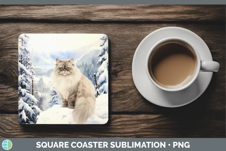 Winter Snow Himalayan Cat Square Coaster Sublimation Coaster