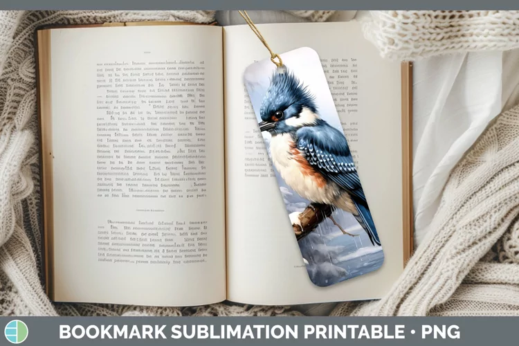 Winter Snow Kingfisher Bookmark Sublimation Printable Design