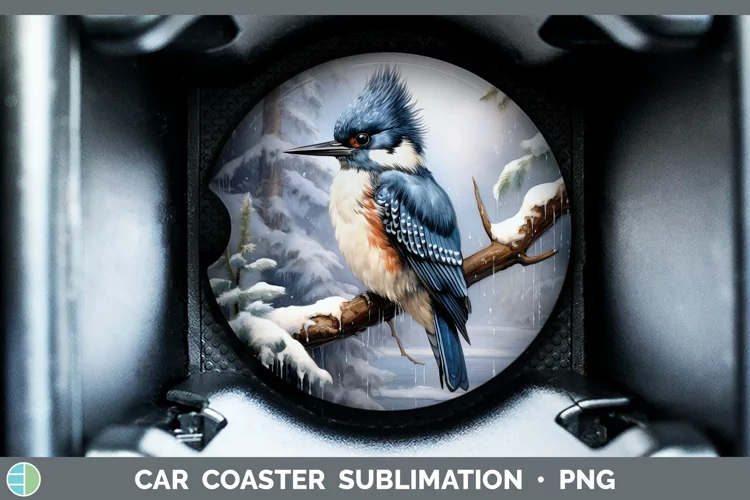 Winter Snow Kingfisher Car Coaster Sublimation Coaster Desig
