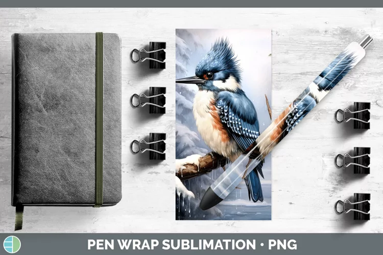 Winter Snow Kingfisher Pen Wrap Sublimation Epoxy Pen Design