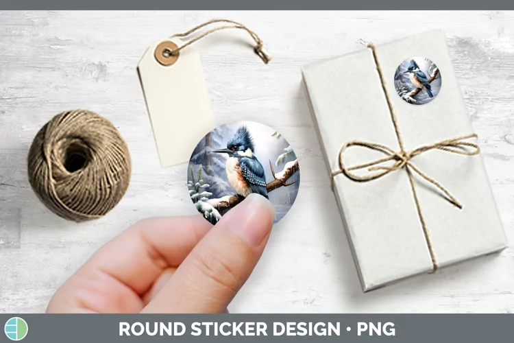 Winter Snow Kingfisher Stickers | Round Labels Designs