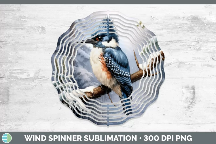 Winter Snow Kingfisher Wind Spinner Sublimation Spinner Desi