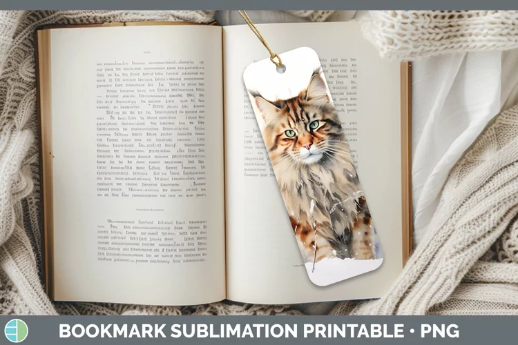 Winter Snow Maine Coon Cat Bookmark Sublimation Printable De
