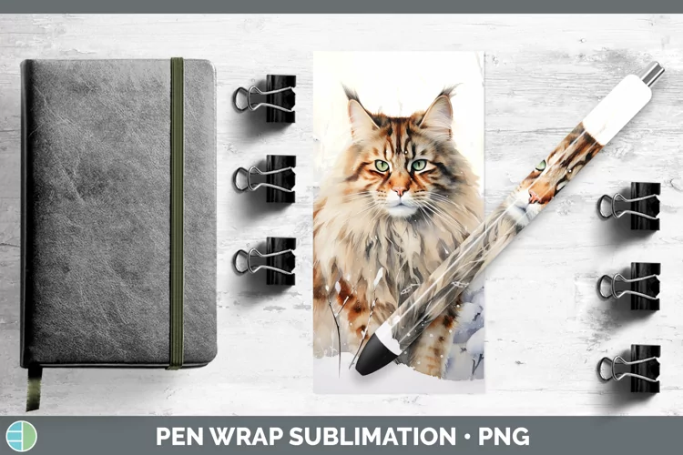 Winter Snow Maine Coon Cat Pen Wrap Sublimation Pen Designs