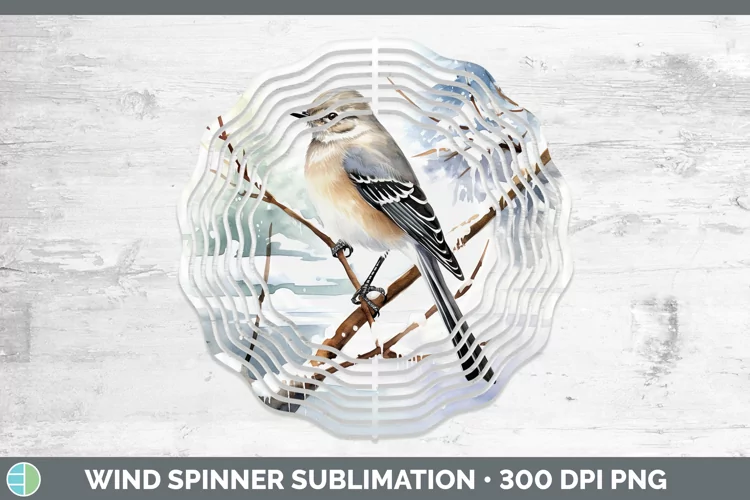 Winter Snow Mockingbird Wind Spinner Sublimation Spinner Des