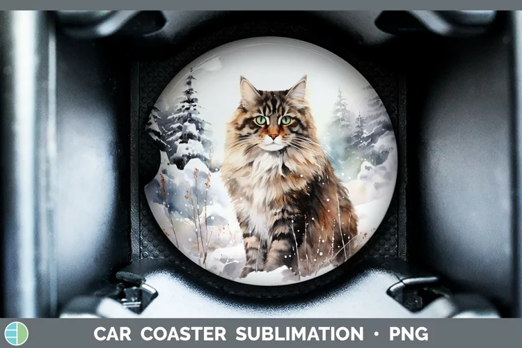 Winter Snow Norwegian Forest Cat Car Coaster Sublimation De