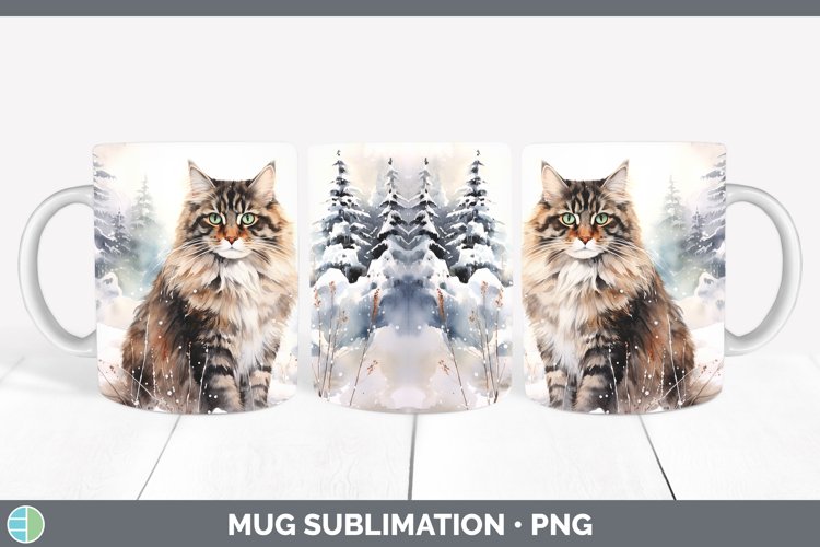 Winter Snow Norwegian Forest Cat Mug Wrap Sublimation Coffee
