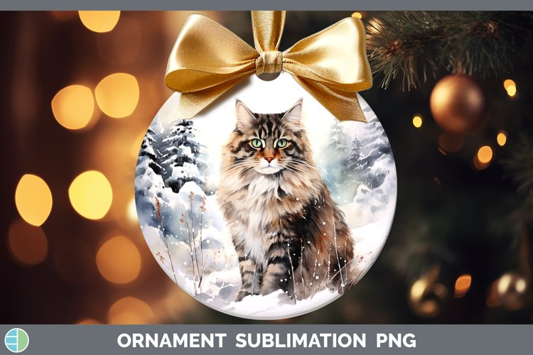 Winter Snow Norwegian Forest Cat Ornament Sublimation Bauble