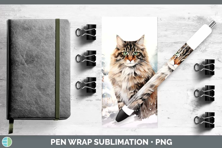 Winter Snow Norwegian Forest Cat Pen Wrap Sublimation Pen De