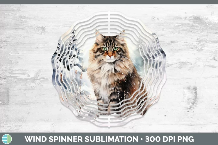 Winter Snow Norwegian Forest Cat Wind Spinner Sublimation Sp